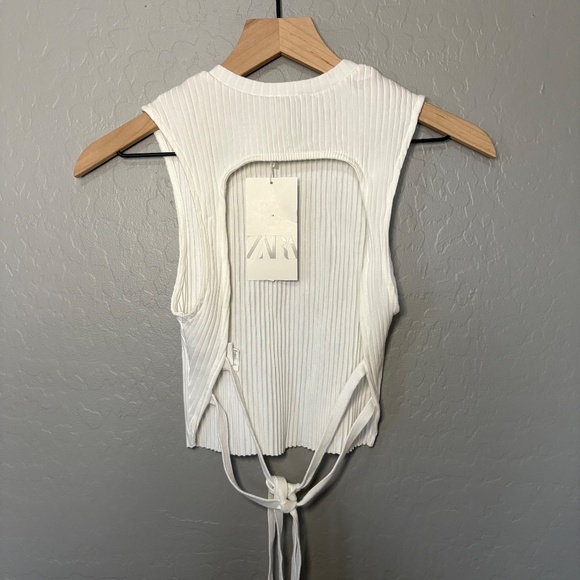 Zara White Ribbed Back Less Tie Back Tank‎ NWT Size M - Picture 2 of 5